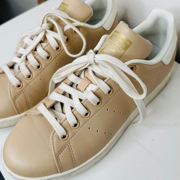 Adidas Gold Stan Smith Colab Tan & White Leather Lace up Sneaker Shoes 8 - Picture 1 of 12